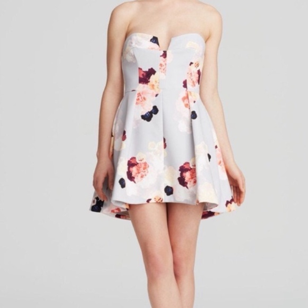 KEEPSAKE the Label Strapless Floral Dress in Cream and Pink